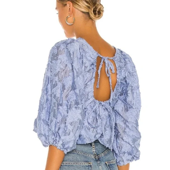 Free People Callie Balloon Sleeve Open Back Textured Blouse - Picture 1 of 16